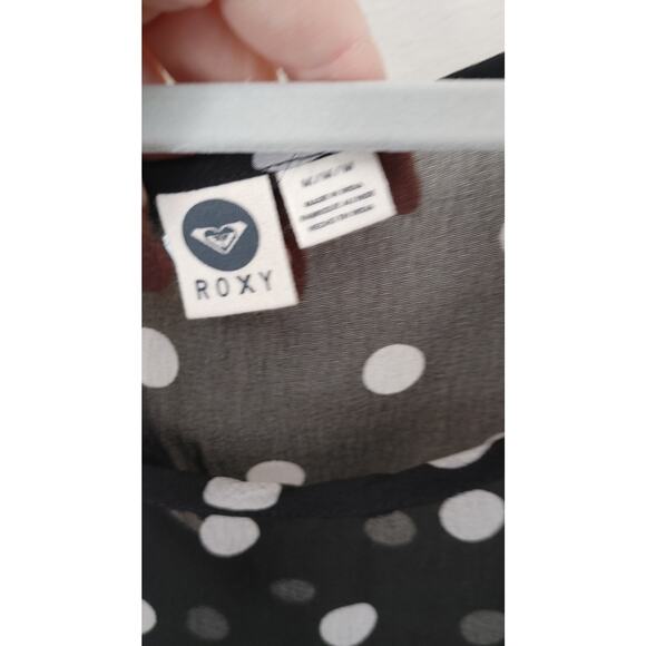 ROXY Blouse Top Semi Sheer Polka Dot Black White Medium - Picture 2 of 4